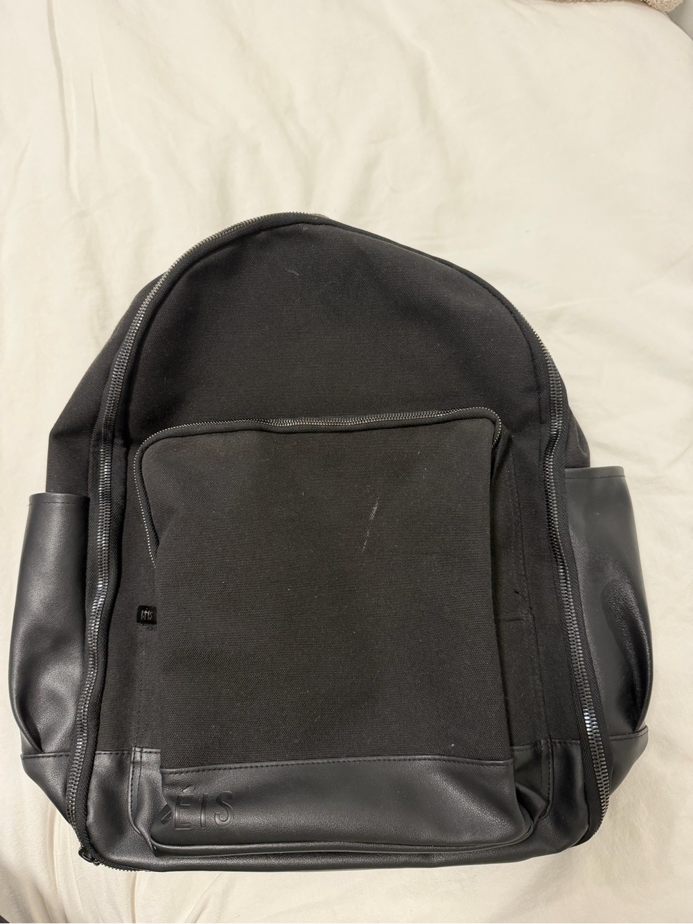 BEIS Black Travel Backpack with Leather Trim